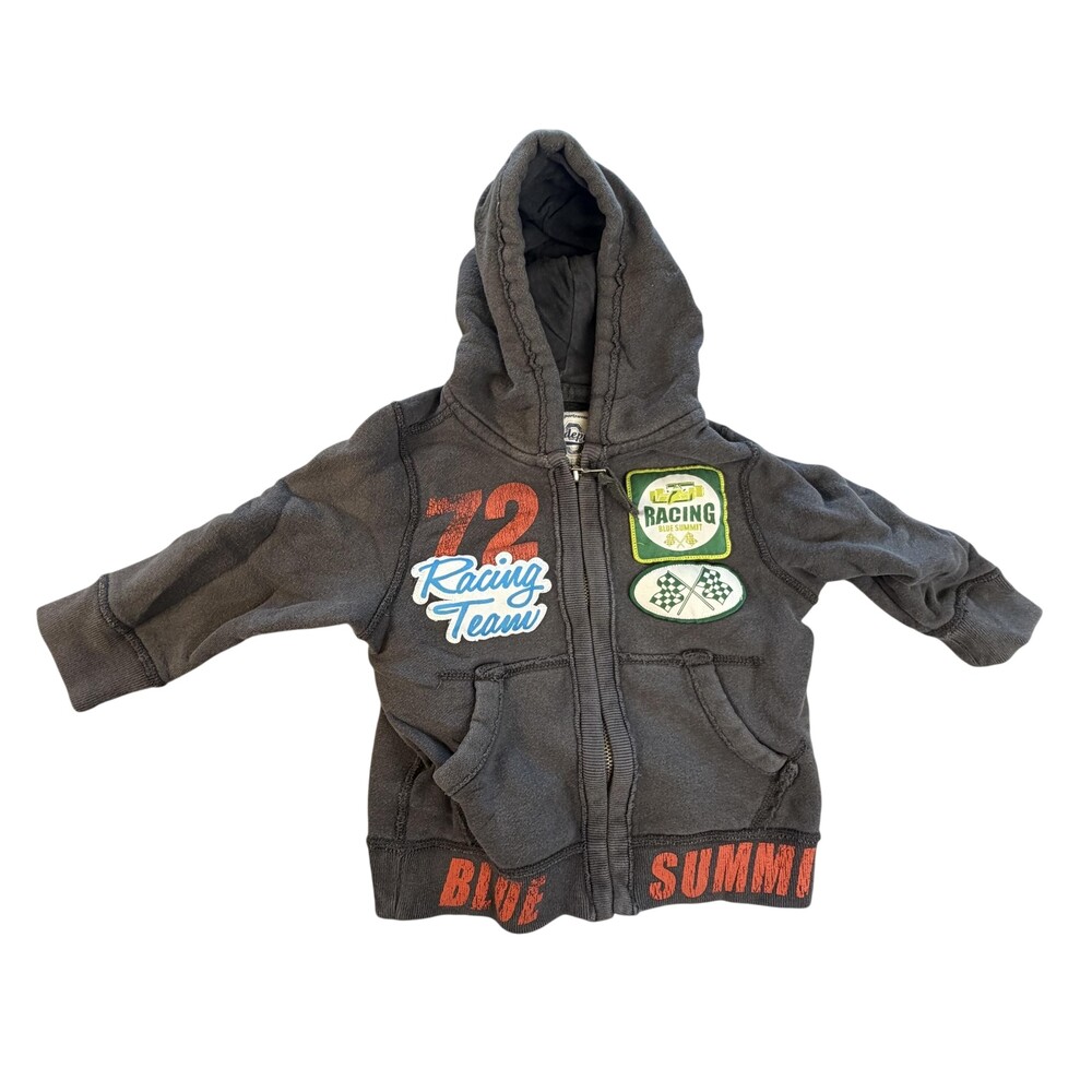 PLACE Jacket Boys 18-24 Months Gray Hooded Fleece Racing Blue Summit Zip
